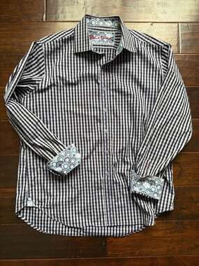 Robert Graham Shirt XL Purple Striped Flip Cuff Classic Fit Long Sleeve Button U